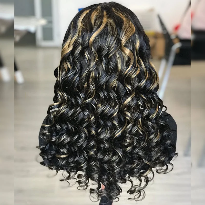 Human - hair wig with a pre - plucked hairline for a more natural lookWesface Bouncy Curls P1B/27 Color 13x4 Transparent Lace Front Wig Human Virgin Hair For Black Women