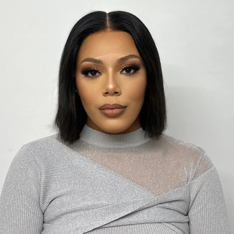 Human - hair wig with a natural - looking root for a more realistic look10 inches Bob Human Hair HD Lace Frontal Wig