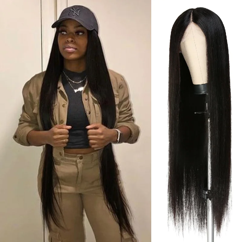 Lace wig with a side - part for a more flattering lookCelebrity 100% Virgin Human Hair HD Lace 5" Deep Part Wig Straight