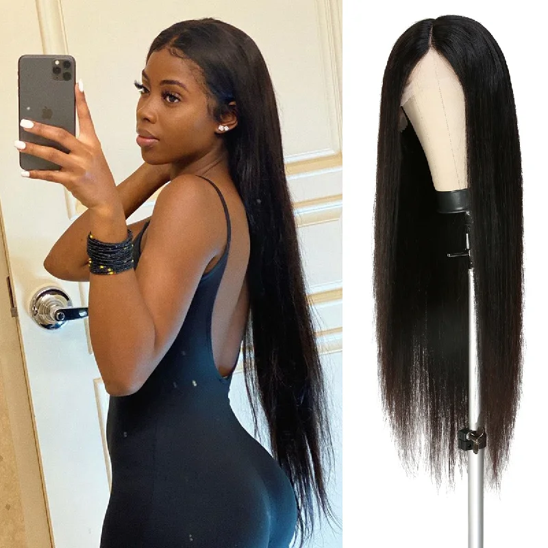 Synthetic lace wig with a heat - resistant formulaCelebrity 100% Virgin Human Hair HD Lace 5" T Part Wig Straight