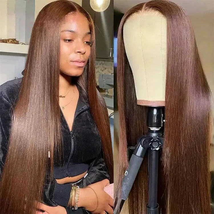 Lace wig with a side - swept bang for a sophisticated lookChocolate Brown 13x6 HD Lace Frontal Wig Straight Human Hair Wig