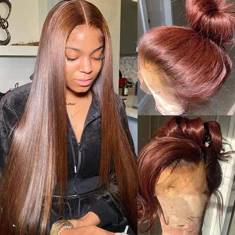 Lace wig with a side - part for a more flattering lookChocolate Brown 360 HD Lace Frontal Wig Pre Plucked Striaght Human Hair Wig