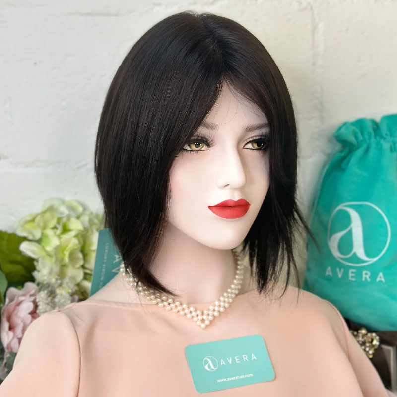 Virgin - human - hair wig with a natural - looking texture for a luxurious feelDark Brown Short Bob Lace Wig 12"