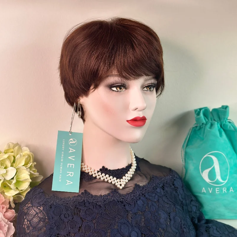 Virgin - human - hair wig with a natural - looking texture for a luxurious feelNatural Brown Short Bob Wavy Lace Front Wig With Bangs 6"