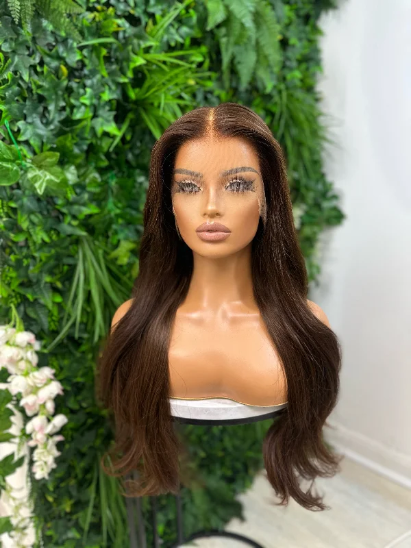 Human - hair wig with a honey - blonde color for a warm and sunny lookSAM  -20 inches Brown Glueless  Human Hair HD Lace Frontal Wig