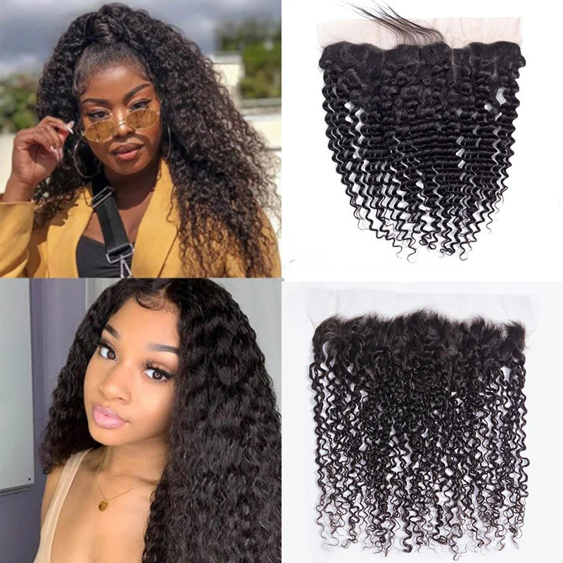 Human - hair wig with a middle - part for a classic and elegant styleWesface Culry 1 Pcs Lace Frontal Natural Black Human Virgin Hair