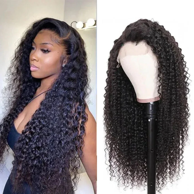 Human - hair wig with a honey - blonde color for a warm and sunny lookWesface Curly 13x4 HD Lace Front Wig Natural Black Human Hair Wig