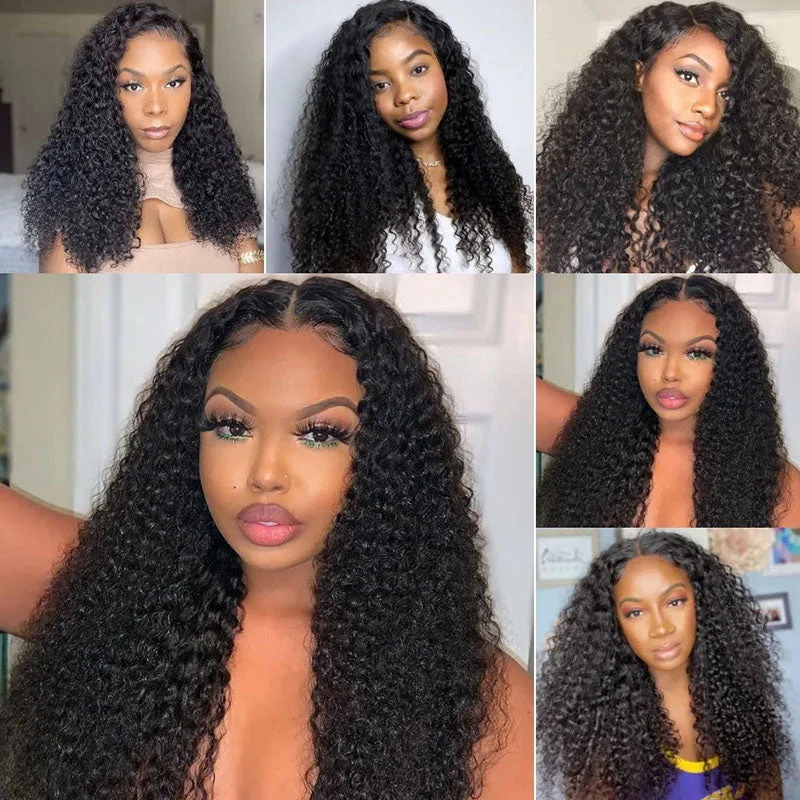 Indian - human - hair wig with a natural - looking shineWesface Curly 3 Pcs Bundles Hair Weft With 4x4 Lace Closure Human Virgin Hair