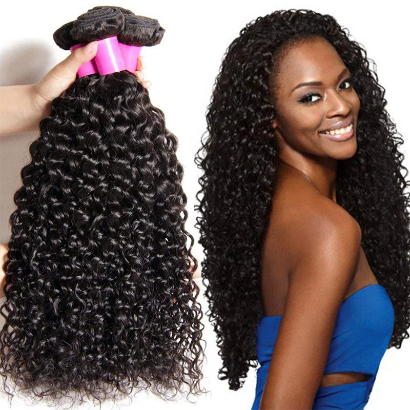 Brazilian - human - hair wig with a full and voluminous lookWesface Curly 4 Pcs Bundles Hair Weft Natural Color Human Virgin Hair