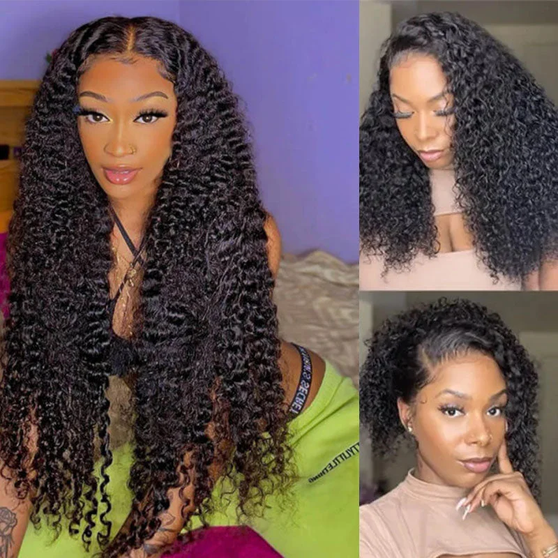 Virgin - human - hair wig with a natural - looking texture for a luxurious feelWesface Curly 5x5 Lace Closure Wig Natural Black Human Hair Wig