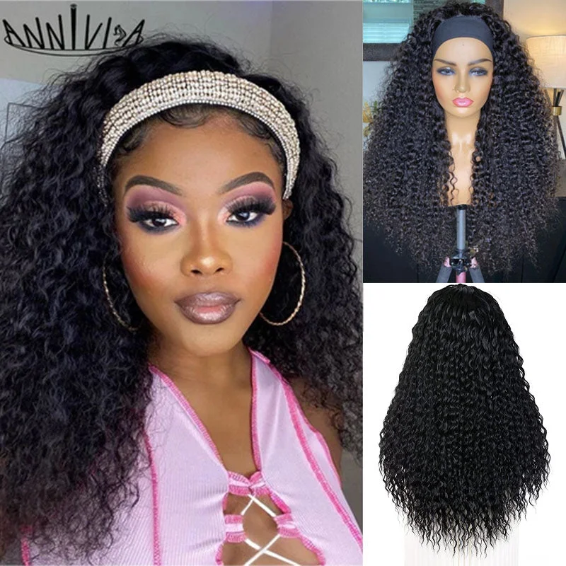 Virgin - human - hair wig with a natural - looking texture for a luxurious feelWesface Curly Headband Wig 14-30 Inch Human Hair Wig 180% Density