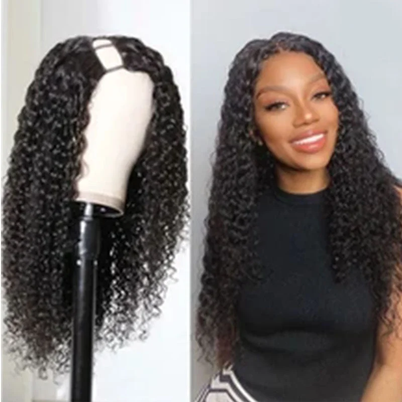 Human - hair wig with a wavy texture for a beachy and relaxed lookWesface Curly U Part Wig Human Hair Wig 180% Density