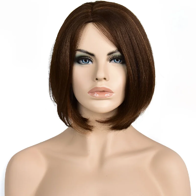 Indian - human - hair wig with a natural - looking shineDark Brown Short Bob Cut Wig