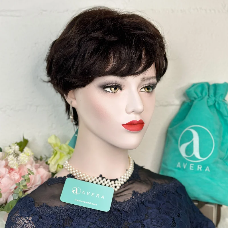 Human - hair wig with a side - swept bang for a sophisticated lookDark Brown Short Bob Wavy Wig With Bangs 6"