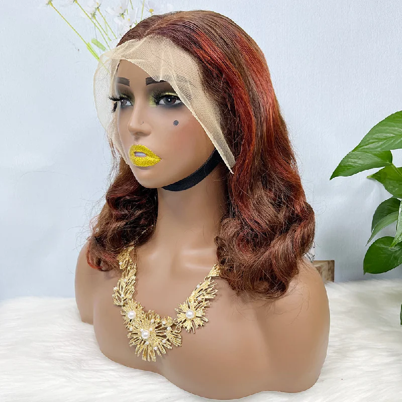 Lace wig with a 13x4 lace frontal for a wide - parting areaDD 13*4 Lace Wig Loose Body Wave Natural Virgin Human Hair Lace Wigs Color P4/350#  250% Density