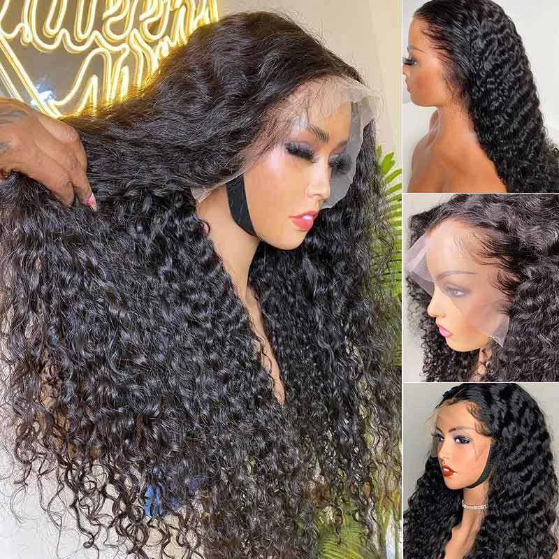 Lace wig with a side - part for a more flattering lookDeep Wave Wigs 13x6 Frontal Wigs Hd Transparent Lace Front Curly Human Hair Wigs Thick Density