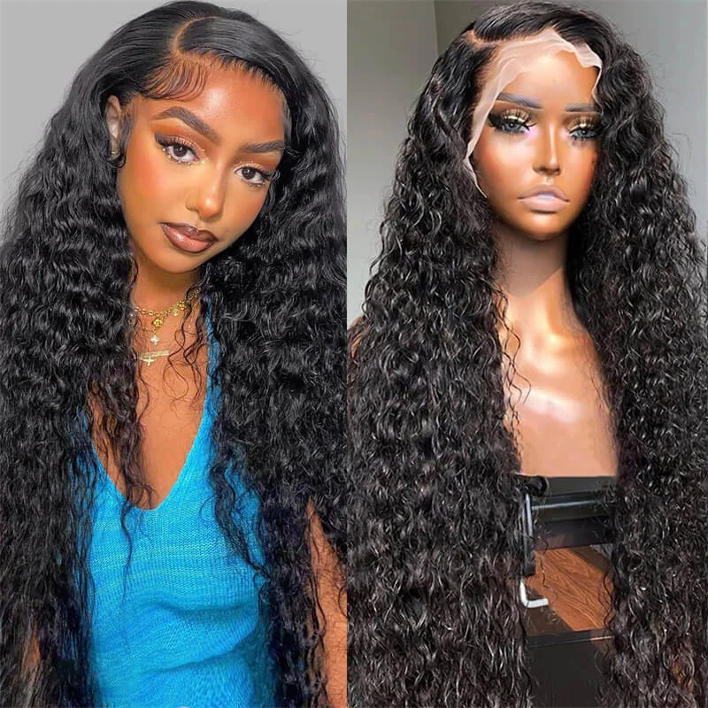 Human - hair wig with a curly texture for a bold and stylish choiceWesface Deep Wave 13x6 HD Lace Front Wig Natural Black Human Hair Wig