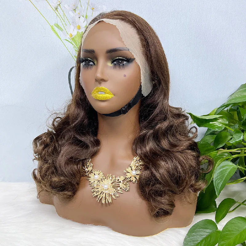 Lace wig with a middle - part for a classic and elegant styleDouble Drawn 13*4 Lace Wig Loose Wave Natural Human Hair Lace Wig Color 4# 250% Density