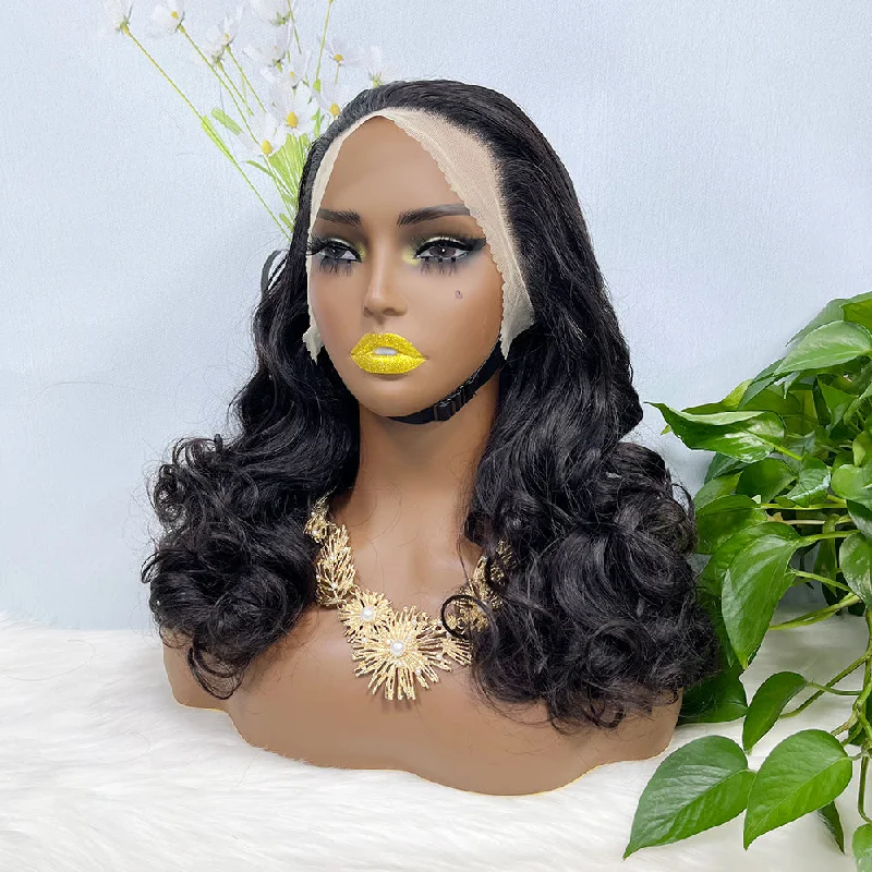 Lace wig with a middle - part for a classic and elegant styleDouble Drawn 13*4 Lace Wig Loose Wave Natural Human Hair Lace Wig Color NC 250% Density