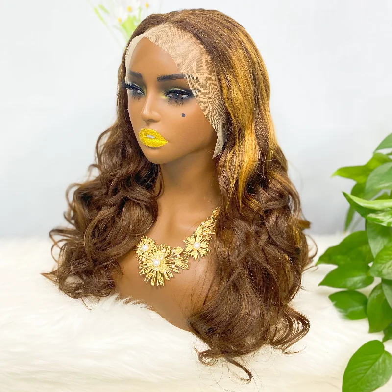 Lace wig with a 13x4 lace frontal for a wide - parting areaDouble Drawn 13*4 Lace Wig  Romance Human Hair Lace Wig Color P4/30#  20inch