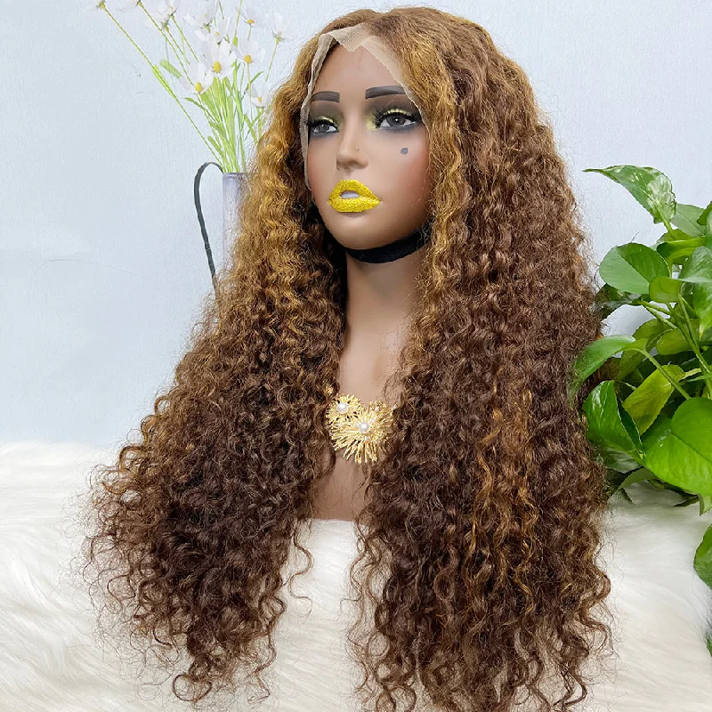 Lace wig with a 200 - density for a full and thick appearanceDouble Drawn 13*4  Lace Wig Water Wave Natural Virgin Human Hair Wig Color P4/27#