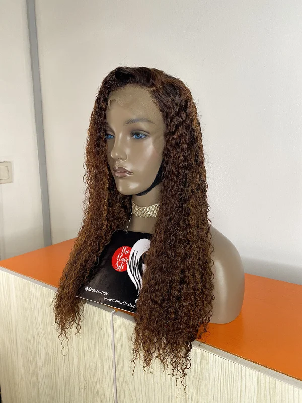 Lace wig with a pre - plucked hairline for a more natural lookEURASIAN WATER CURLS 13 X 4 BROWN FRONTAL WIG