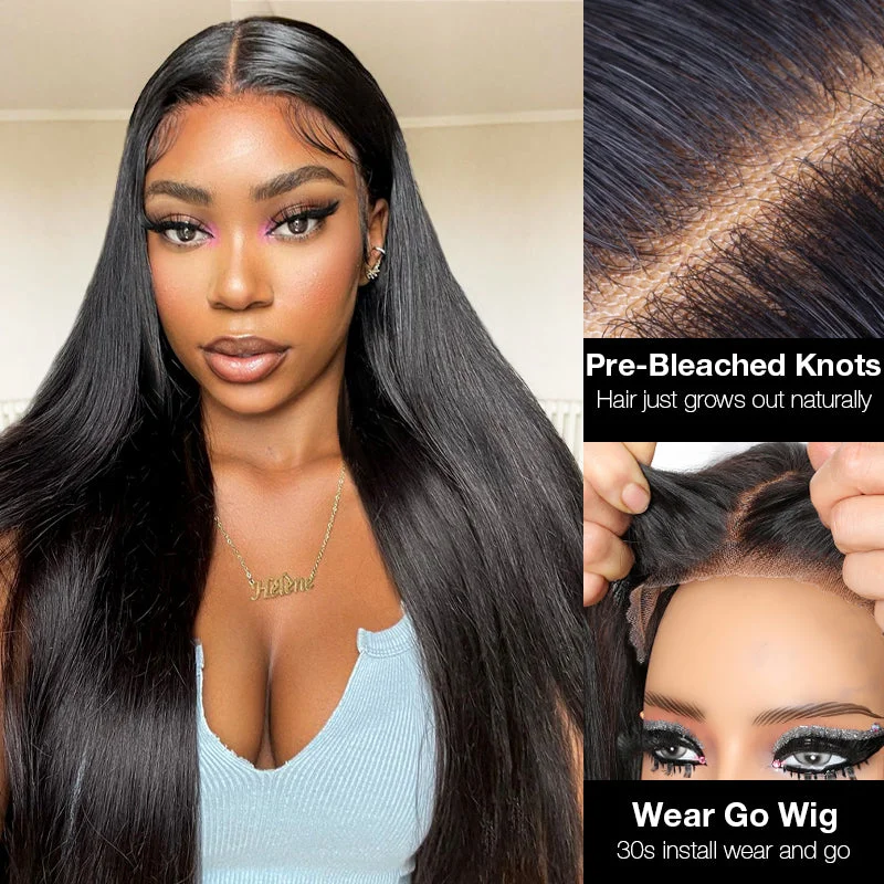 Lace wig with a 13x4 lace frontal for a wide - parting areaReady to Wear Straight Out of the Box Glueless HD Transparent Lace Closure Wig with Pre Cut Lace & Bleached Knots