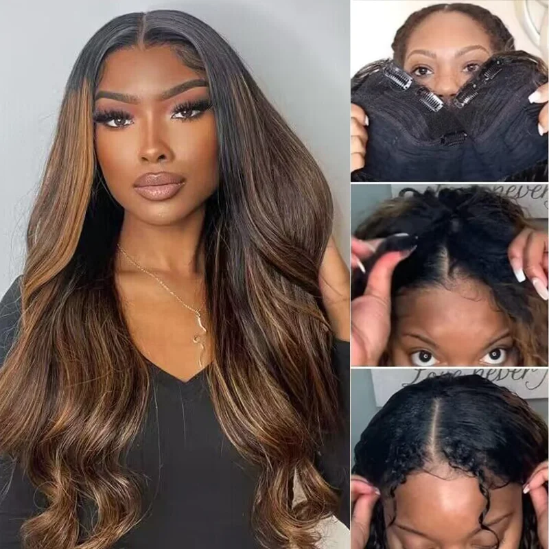 Human - hair wig in a jet - black color for a classic and timeless look#FB30 Glueless V Part Wig Straight / Body Wave / Curly Human hair Wigs 250% Density