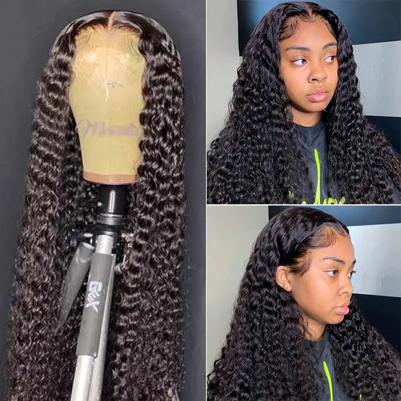 Lace wig with a straight texture for a sleek and minimalist look13x4 Transparent HD lace Front Wigs Deep Wave Human Hair 180% 250% Density Ashimary