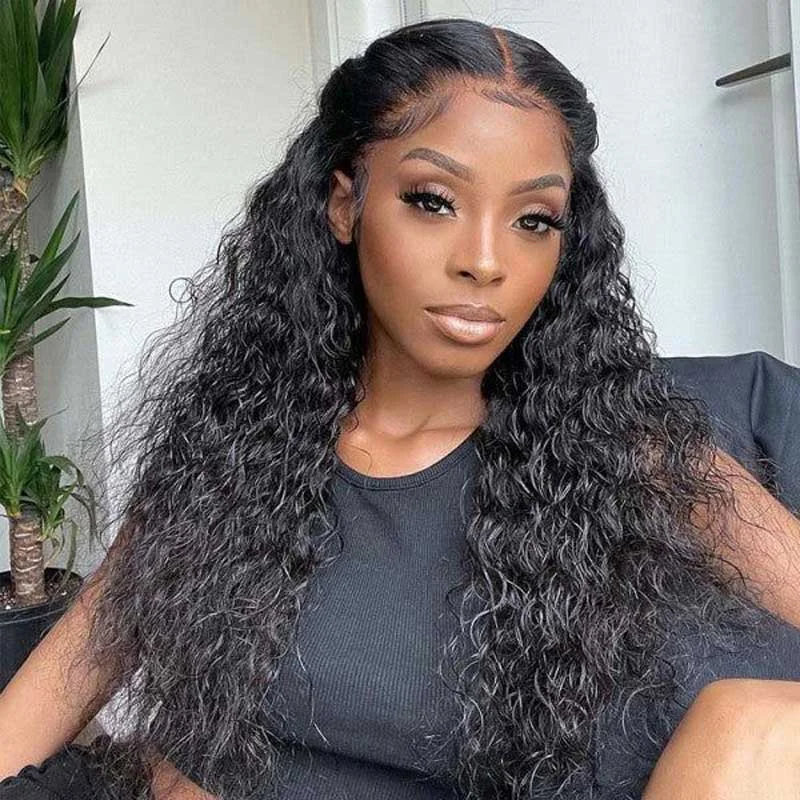 Human - hair wig with a wavy texture for a beachy and relaxed lookSkin Melted HD Lace Closure Wigs Pre Plucked 5x5 Water Wave Human Hair Wigs