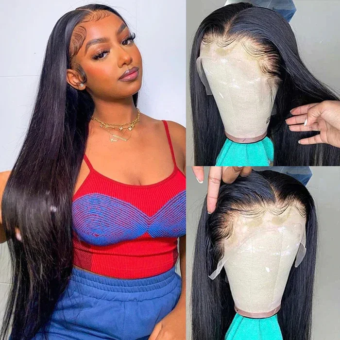 Lace wig with a 200 - density for a full and thick appearanceAshimary 13x4 HD Lace Front Wig Straight Hair Transparent Lace Wigs Natural Color