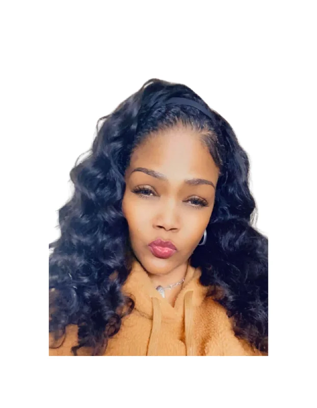 Full - lace wig with a natural - looking hairline for a seamless appearance18" Headband Wig Loose Curly Affordable Cambodian Hair