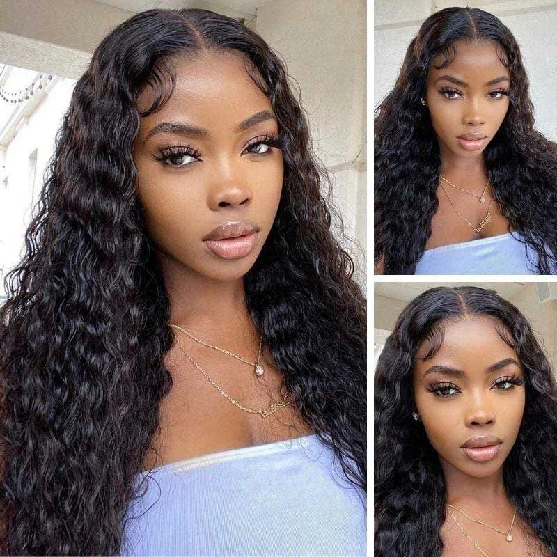 Human - hair wig with a side - part for a more flattering appearance13x6 Lace Frontal Water Wave Transparent Lace Wigs 6 Inch Deep Part Human Hair Wigs