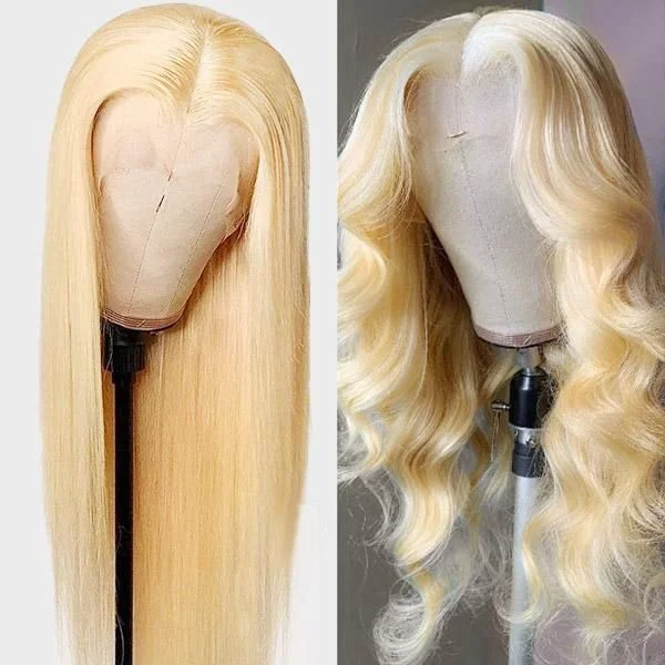 Lace wig with a pre - bleached knot for a natural - looking scalpLikablewig 13*4/13*6 13A #613 Blonde Transparent Lace Frontal Straight/Body Wave Wig 180% density