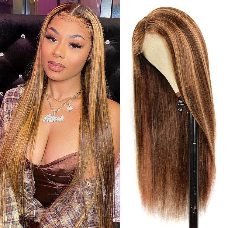 Lace wig with a 200 - density for a full and thick appearanceLikablewig P4/27 Highlights 4*4/13*4 200% Density Transparent Lace Frontal Wig Human Hair Wig