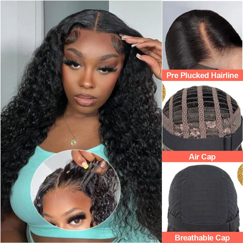 Lace wig in a chocolate - brown color for a rich and warm appearanceLikablewig Wear And Go Glueless Wig Deep Curly 5*5 HD Lace Closure Pre-cut HD Lace Pre-plucked Hairline Wig