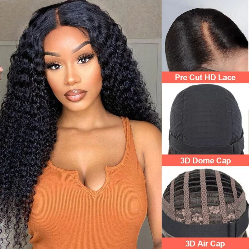 Human - hair lace wig for a luxurious and natural feelLikablewig Wear And Go Glueless Wig Kinky Curly 5*5 HD Lace Closure Pre-cut HD Lace Pre-plucked Hairline Wig