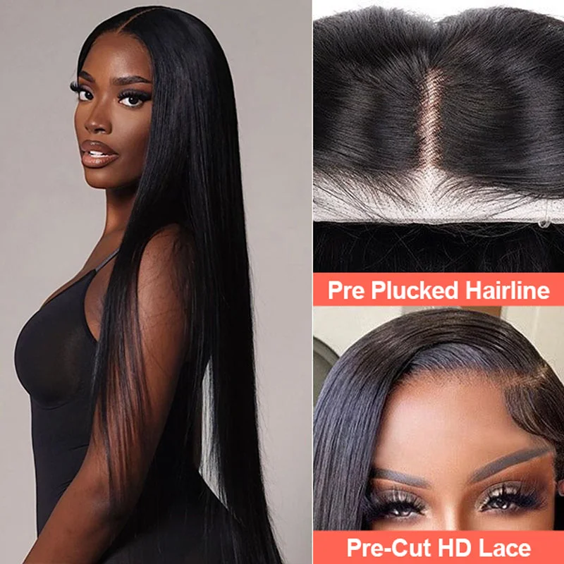 Lace wig with a wispy fringe for a soft and feminine lookLikablewig Wear And Go Glueless Wig Straight 5*5 HD Lace Closure Pre-cut HD Lace Pre-plucked Hairline Wig