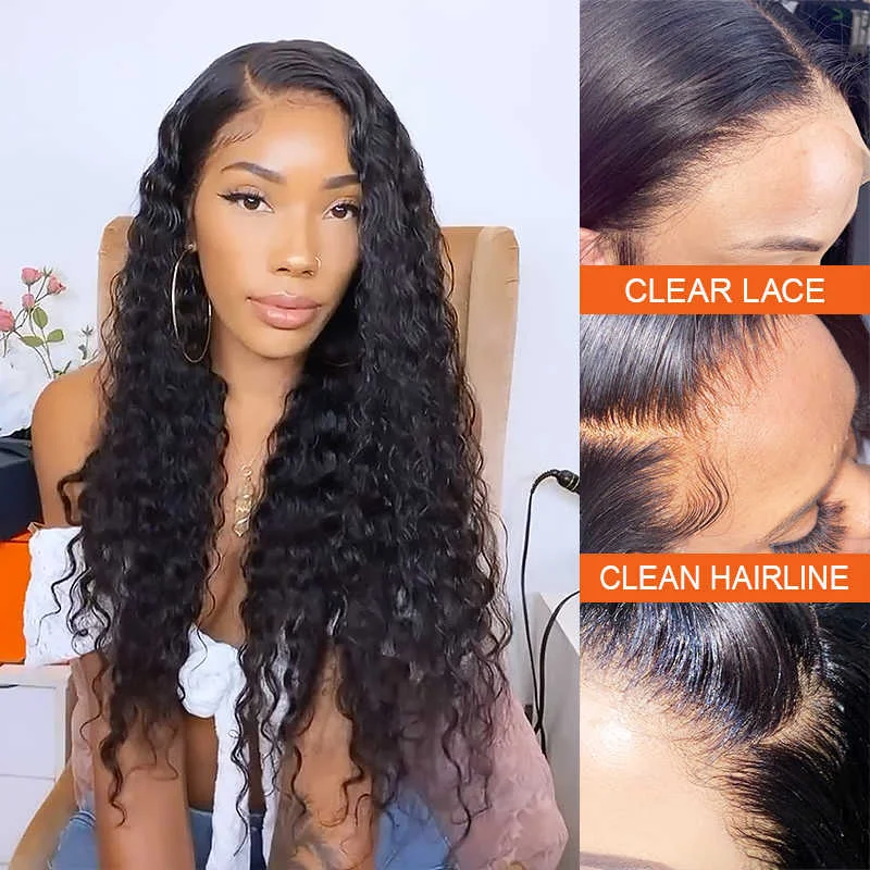 Lace wig in a chocolate - brown color for a rich and warm appearanceDeep Wave Human Hair 13x6 Lace Front Wig *NEW* CLEAR HD LACE & CLEAN HAIRLINE [LFW15]