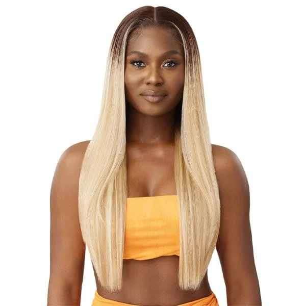 Lace wig with a middle - part for a classic and elegant styleOutre Airtied Human Hair Blend Glueless 13X6 HD Lace Front Wig - HHB SLEEK YAKI 28"