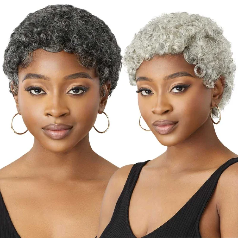 Human - hair wig with a 180 - density for a full and thick appearanceOutre Fab & Fly Gray Glamour 100% Human Hair Wig - HH-CARLIE