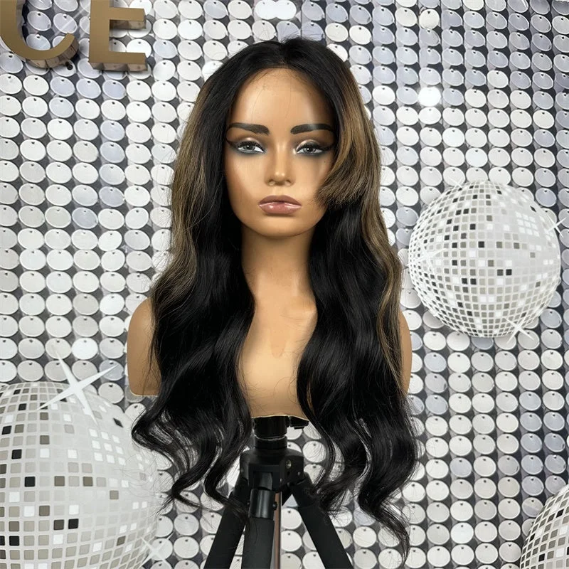 Indian - human - hair wig with a natural - looking shineWesface C Part Bangs P1B/30 Loose Wave Pre-Cut Lace Glueless Wig Human Hair For Women 180% Density