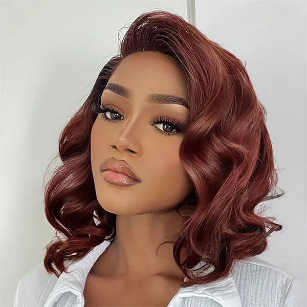 Human - hair wig with a side - swept bang for a sophisticated lookReddish Auburn Color Bob Body Wave Human Hair Color For Dark Skins 13x4 Lace Front Wigs