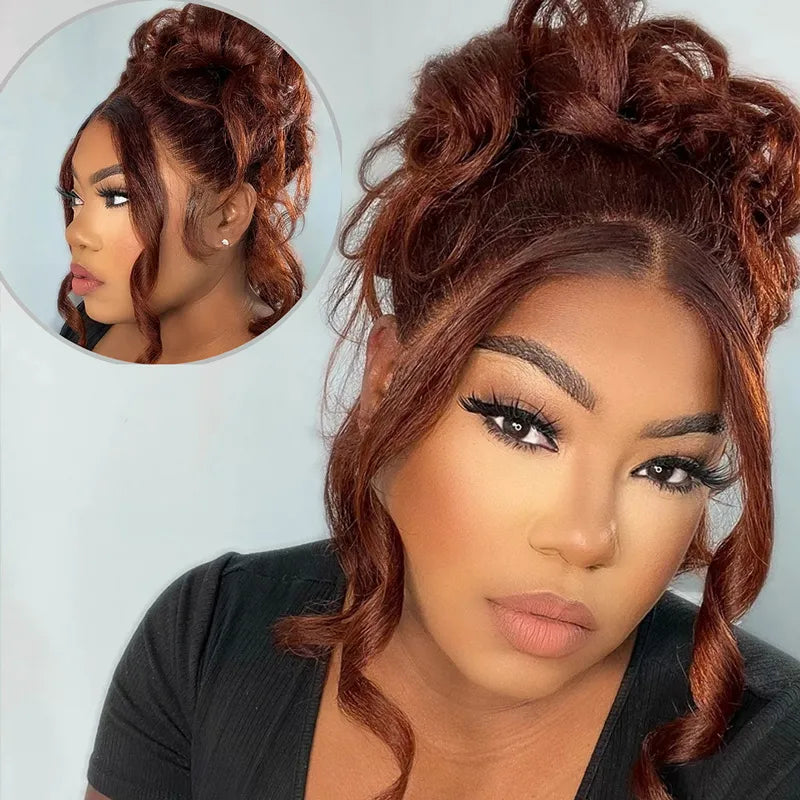 Lace wig with a side - swept bang for a sophisticated lookReddish Brown 360 HD Transparent Lace Frontal Wigs Body Wave & Straight Pre Plucked 100% Human Hair