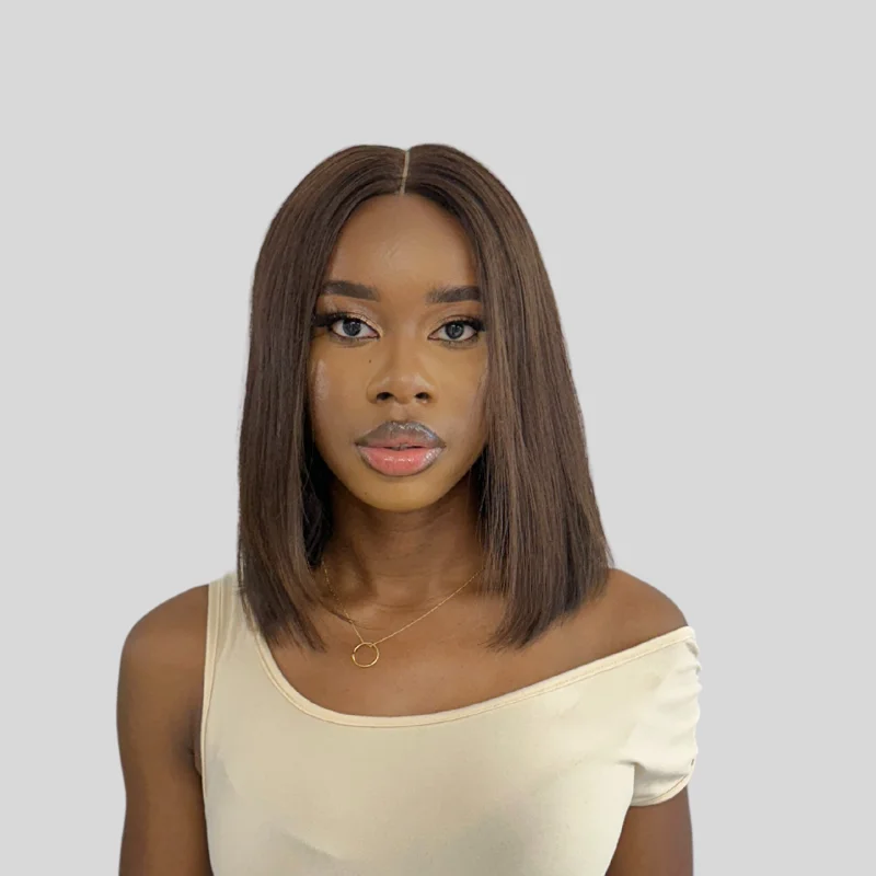 Human - hair wig with a silk - base cap for a comfortable and smooth feelRich Brown  10'' 100% Raw  Human Hair  Lace  Closure Wig-SUGAR