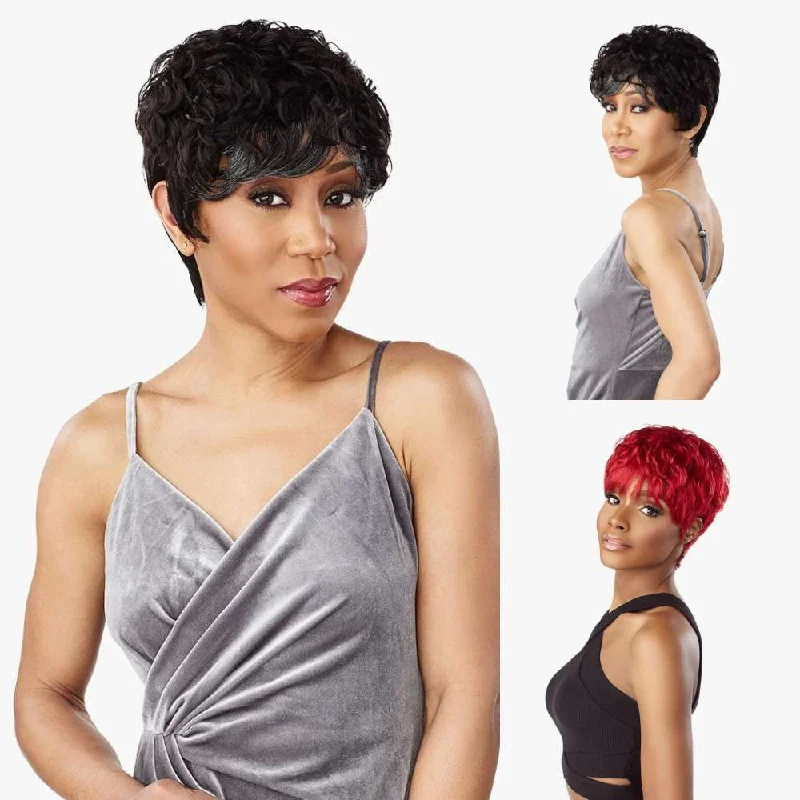 Human - hair wig with a side - swept bang for a sophisticated lookSensationnel Empire Salt & Pepper Human Hair Wig - Kori