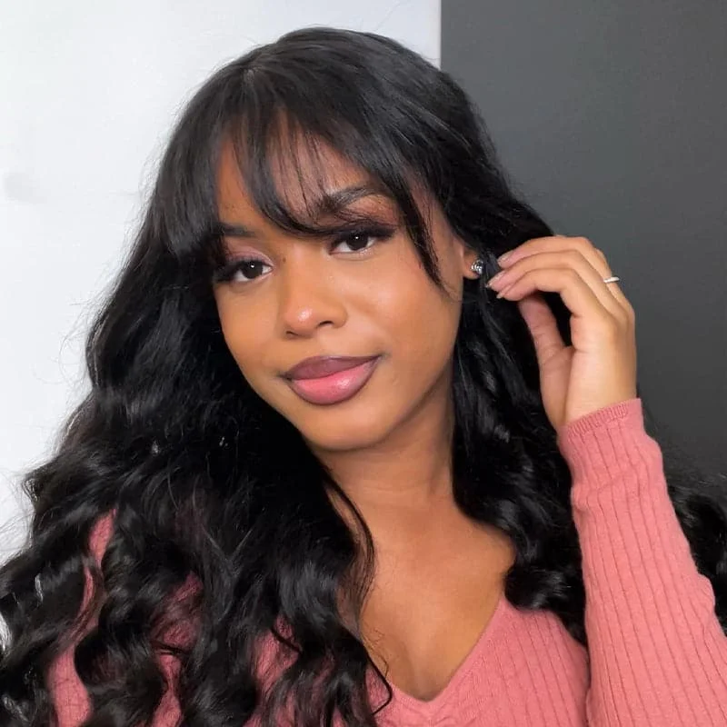 Human - hair wig with a wavy texture for a beachy and relaxed lookSterly Body Wave Wigs With Bangs None Lace Front Wigs Human Hair Wigs Glueless Machine Made Wigs For Black Women