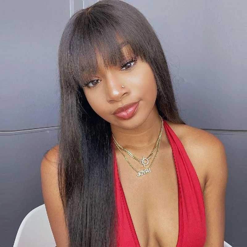 Human - hair wig with a side - part for a more flattering appearanceHD Lace Wear Go Glueless Wigs 5x5 Lace Human Hair Wigs With Bangs Straight / Body Wave