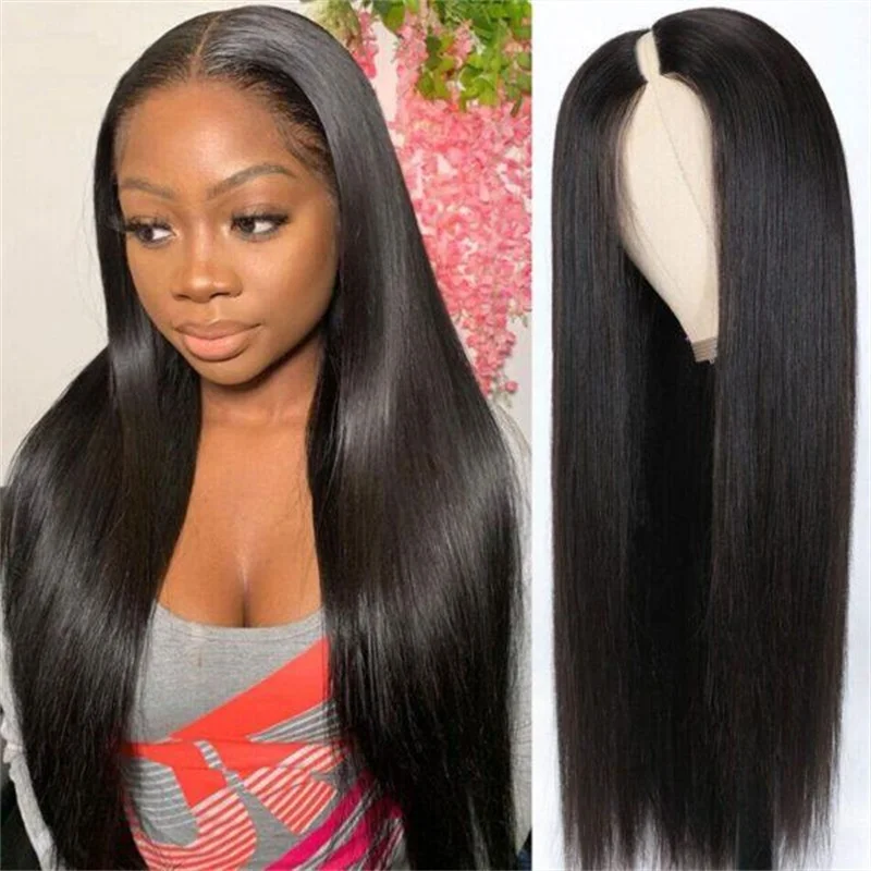 Human - hair wig in a jet - black color for a classic and timeless look??? ✅Sterly Straight V Part Human Hair Wigs Beginnger Friendly Easy Install