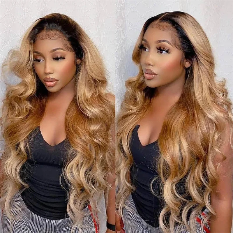 Virgin - human - hair wig with a natural - looking texture for a luxurious feelSterly T1B/27 Body Wave Wig 13x4 /13×6 Ombre Lace Front Human Hair Wig